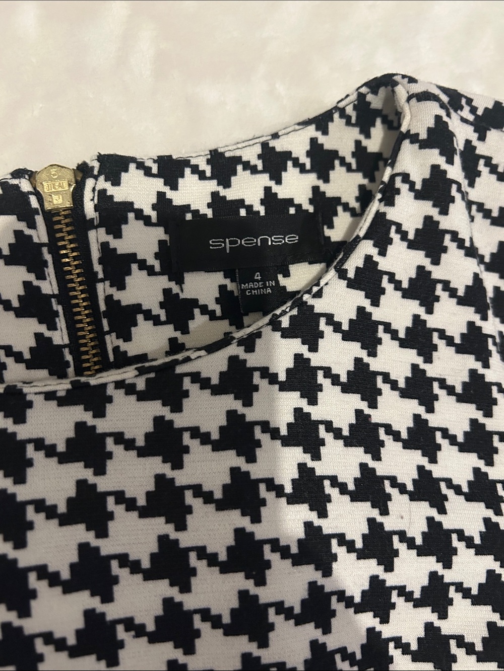 🎀 Spense Black & White Houndstooth Long Sleeve Sheath Dress - Picture 2 of 7